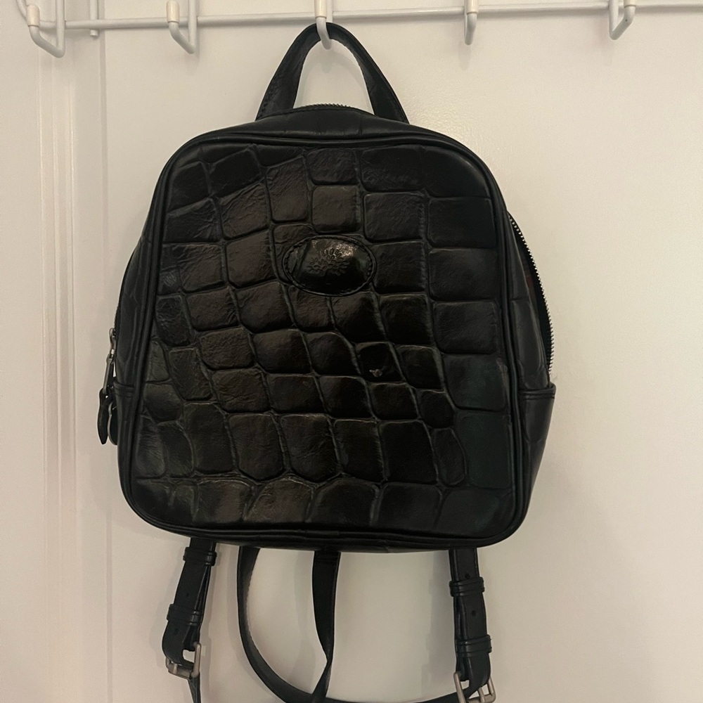 Mulberry Black Leather Backpack Multicolor Plaid Interior